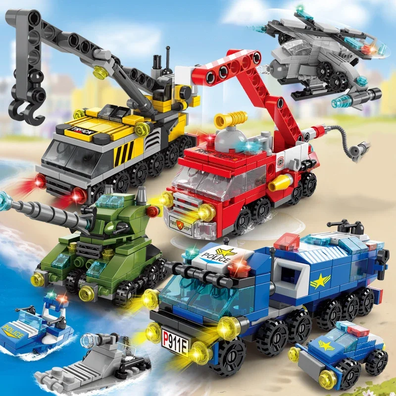 Kids Toys Helicopter - City Fire Car Building Blocks for